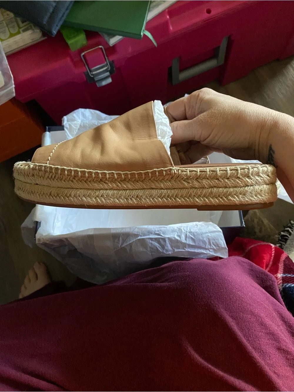 Splendid Tan Leather Espadrille Platform Mule “Thaddeus” little to no wear.
